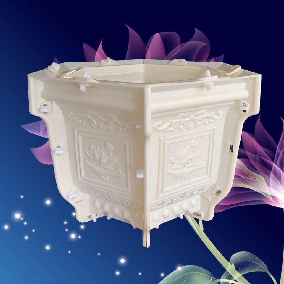 Khuôn Đúc Chậu Cảnh ABS Lục Giác 38 cao 28 cm mẫu Hoa Sen Và Chữ Phúc lộc thọ
