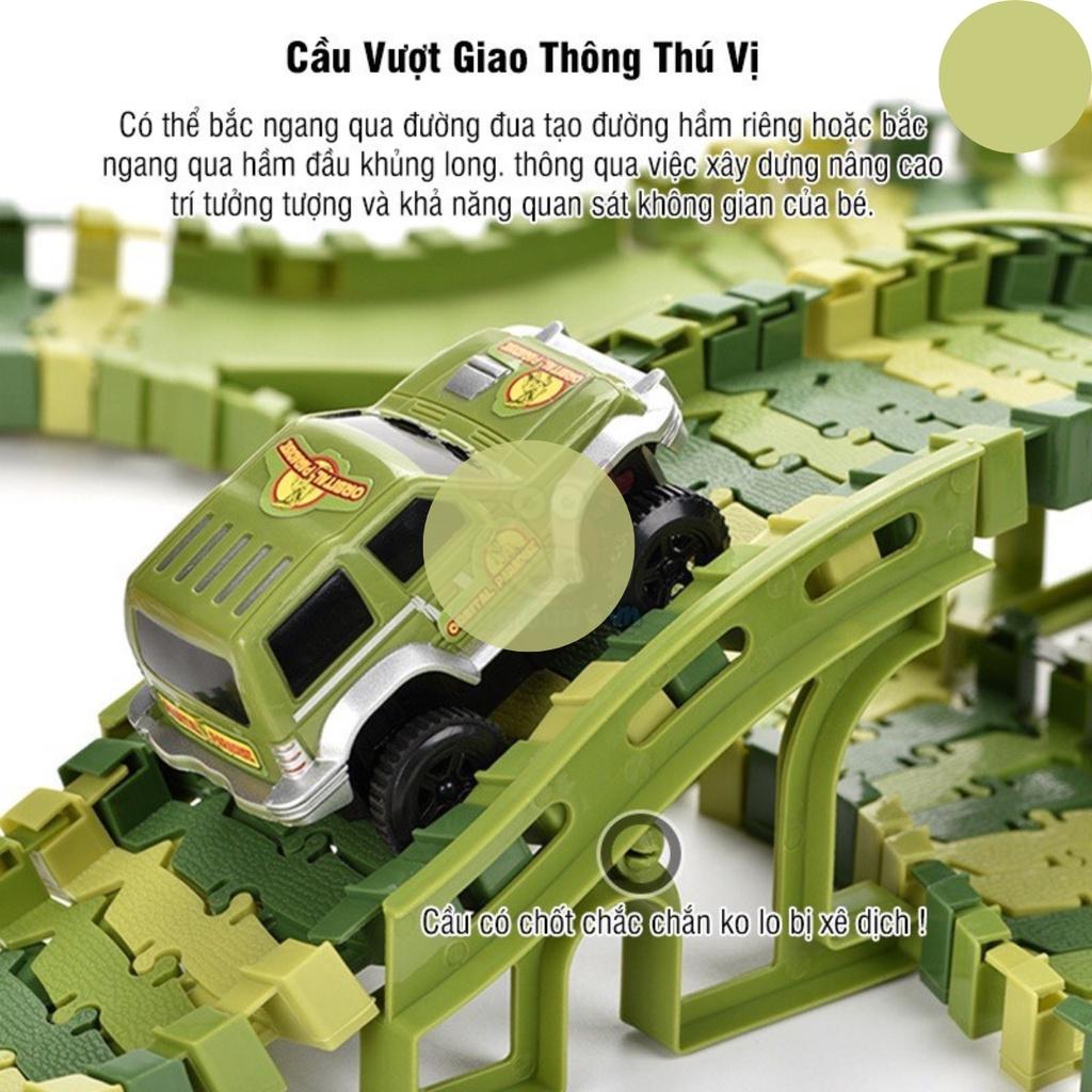 Bộ lắp ráp đường đua ô tô khủng long, đồ chơi lắp ghép đường ray khủng long 240PCS cho bé thoả sức sáng tạo