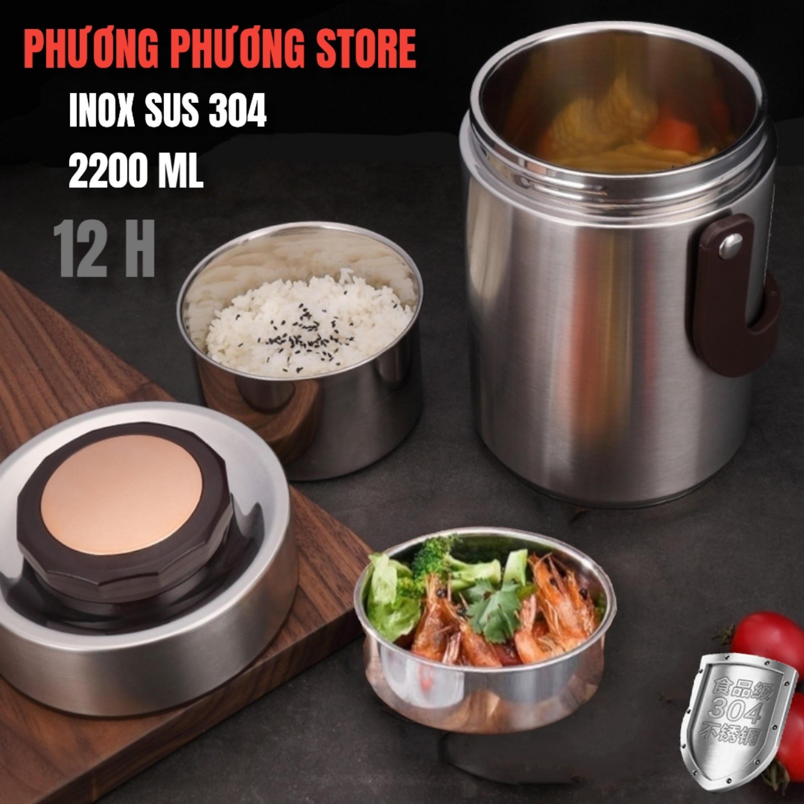 CẶP LỒNG, CAMEN GIỮ NHIỆT CAO CẤP INOX 304 DUNG TÍCH 2,2L HÀNG SIÊU ĐẸP CÓ NẮP CHỐNG TRÀN