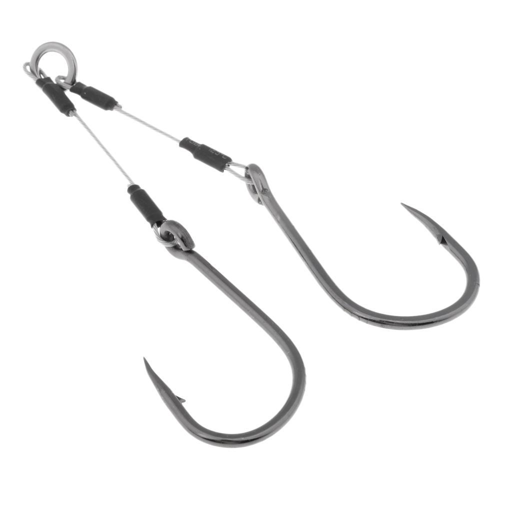 4pcs Dual Assist Hooks Jig Fishing Hooks Fishhook with Steel Wire & Solid Ring, Silver