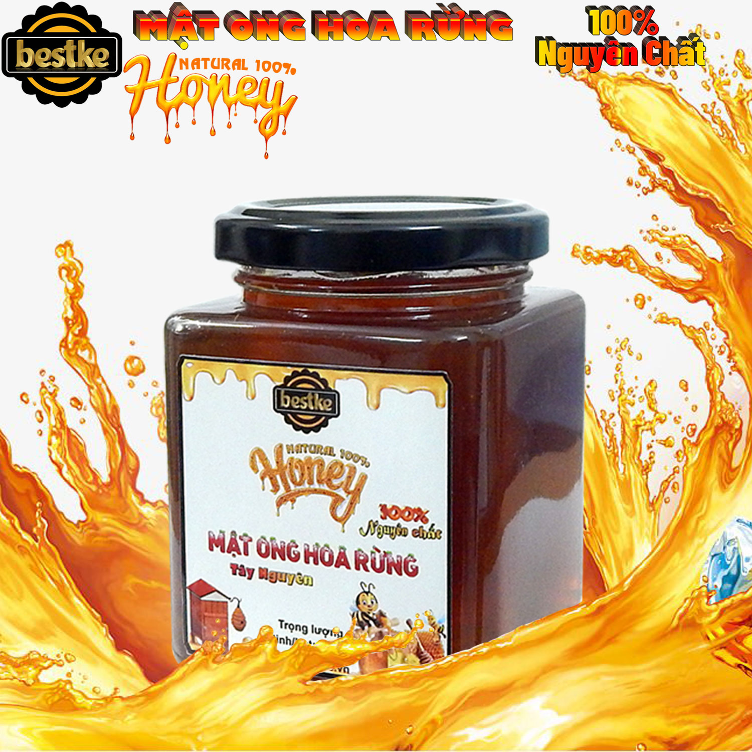 Honey natural Mật ong rừng 100% nguyên chất tự nhiên cam kết đúng chất lượng lọ 200ml Bestke 