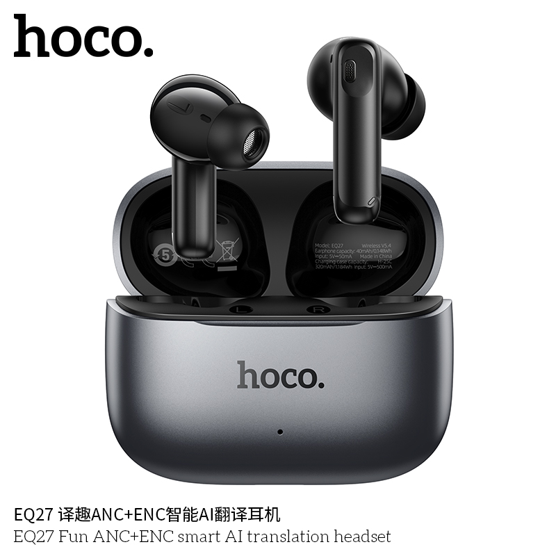 Tai nghe Bluetooth phiên dịch AI thông minh Hoco EQ27 Fun chống ồn ANC+ENC, Bluetooth 5.4, pin trâu 7h, hỗ trợ dịch thuật 134 ngôn ngữ khi gọi điện, trò chuyện, video call- Hàng chính hãng