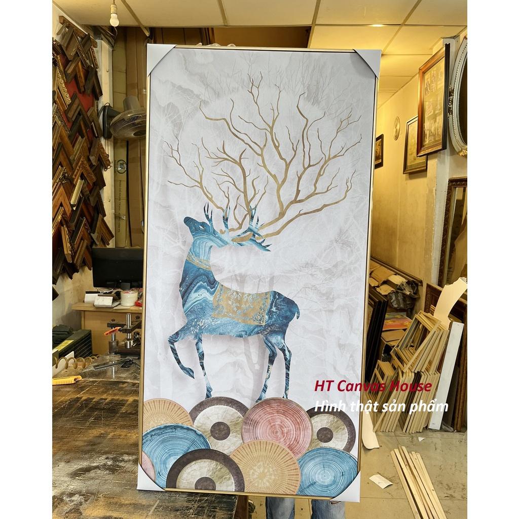 Tranh canvas treo tường HƯƠU MAY MẮN + khung composite và đinh treo – decor phòng đẹp và sang trọng