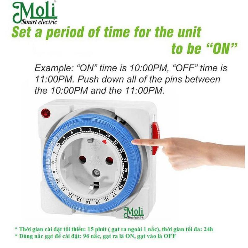 Ổ CẮM HẸN GIỜ MOLI - HẸN GIỜ CƠ 24H