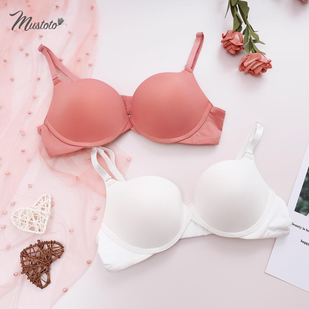Áo Lót Nữ Trơn Nâng Ngực Có Gọng Mút Vừa 2cm Bra Hop Hồng Cam
