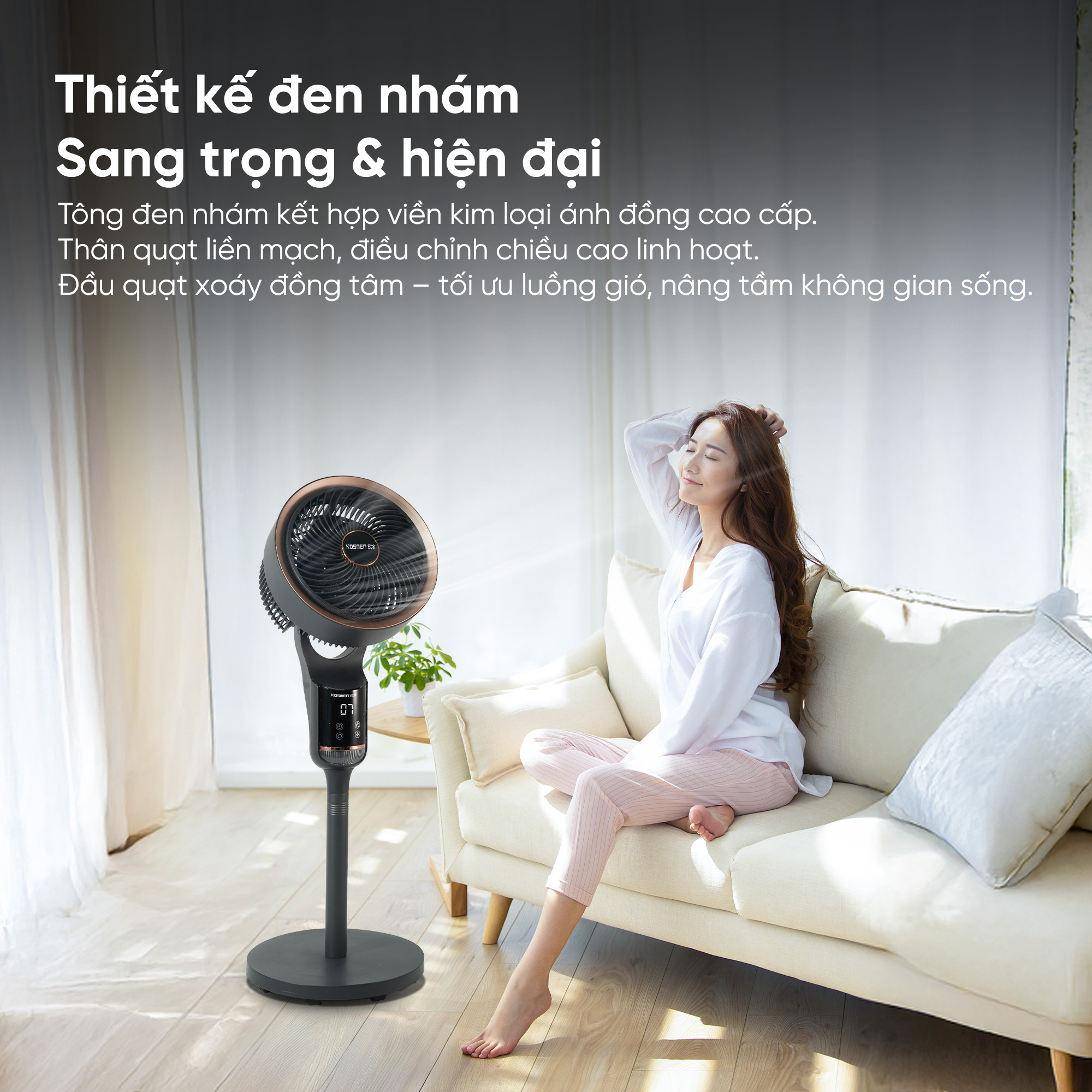 Quạt đối lưu không khí điều khiển bằng giọng nói Kosmen Eco ECO-F40AI-B, quạt thông minh, quạt điện (quạt đứng)