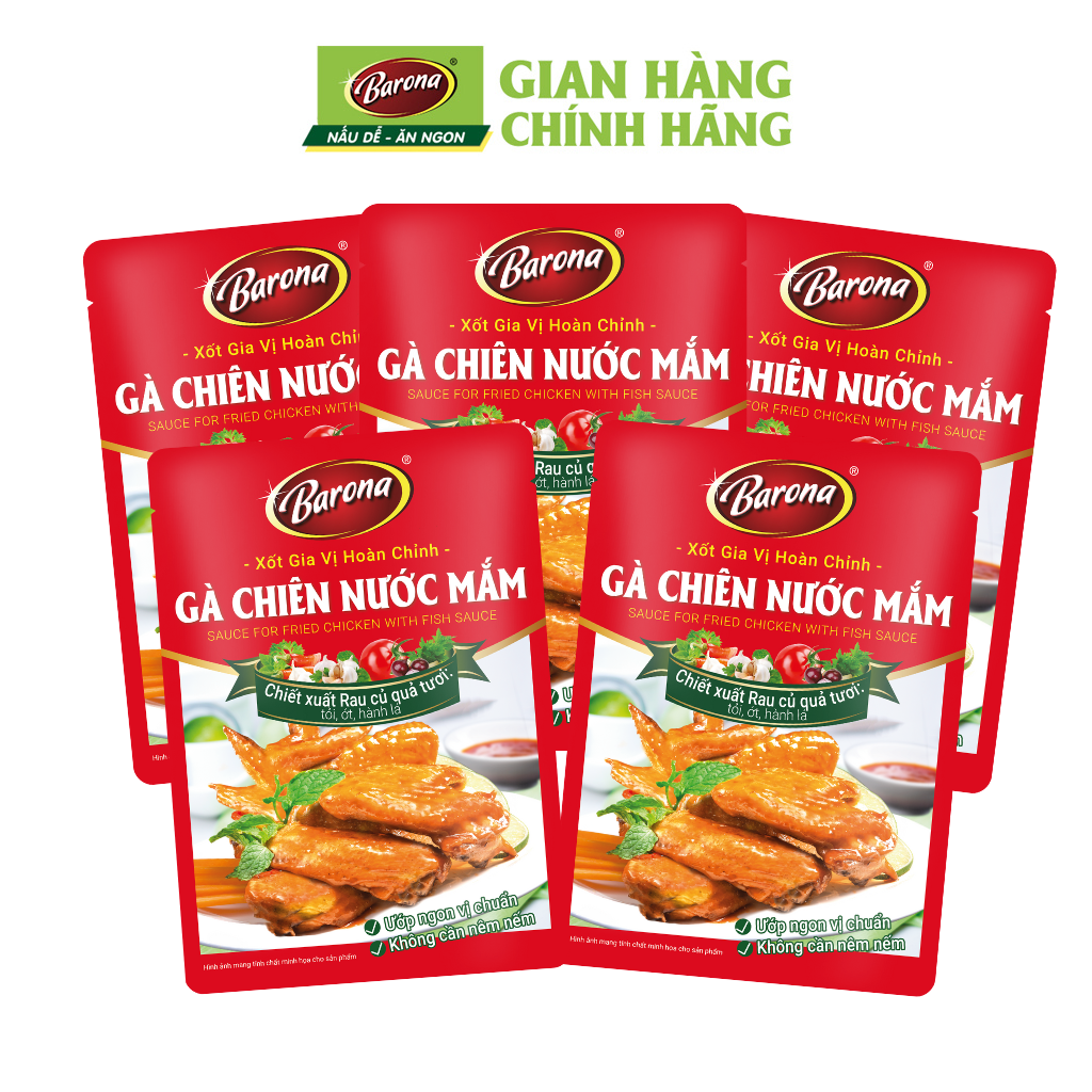 Combo 5 gói Gia Vị Gà Chiên Nước Mắm Barona 80g tươi ngon chuẩn vị không cần nêm nếm