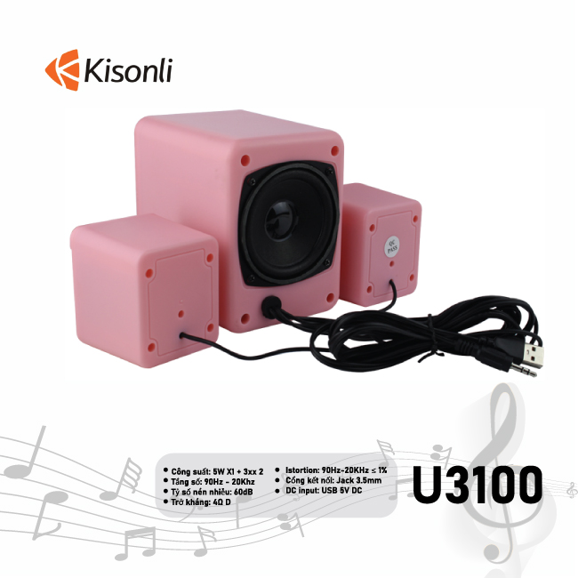Bộ loa KISONLI U - 3100 2.1 - Loa máy tính đen và hồng