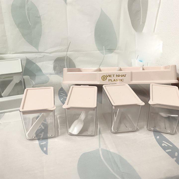 Bộ 4 lọ đựng gia vị có thìa Việt Nhật -Hũ đựng gia vị có nắp đậy tiện dụng bền đẹp TNX 2939