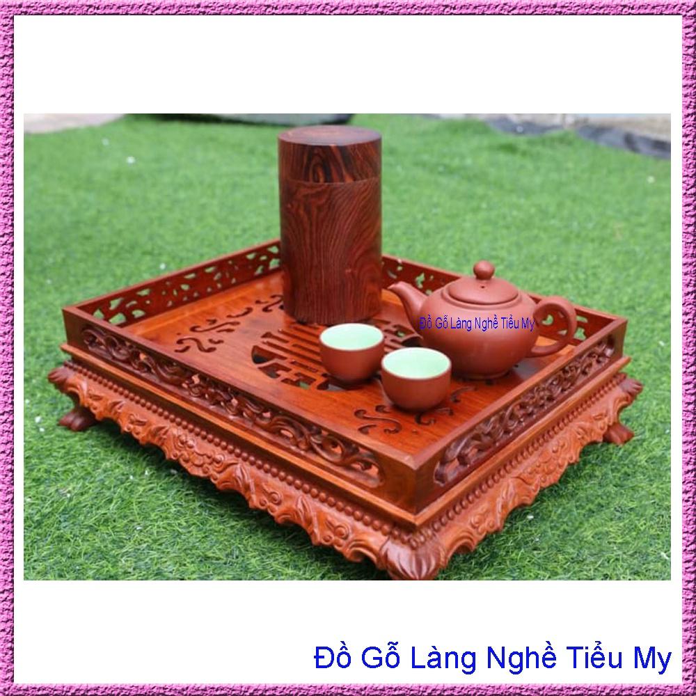 Khay Trà Gỗ Hương Đầu Rồng Chân Quỳ, Trạm khắc hoa văn cầu kỳ và tinh xảo sang trọng, lịch sự