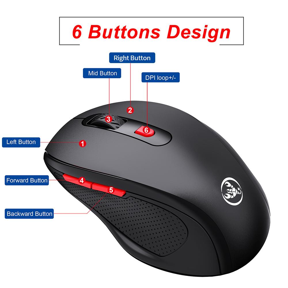 HXSJ T67 BT3.0/BT5.0 Wireless Mouse 6 Keys Mute Office Gaming Mouse Ergonomic Mice with 3-level Adjustable DPI for PC