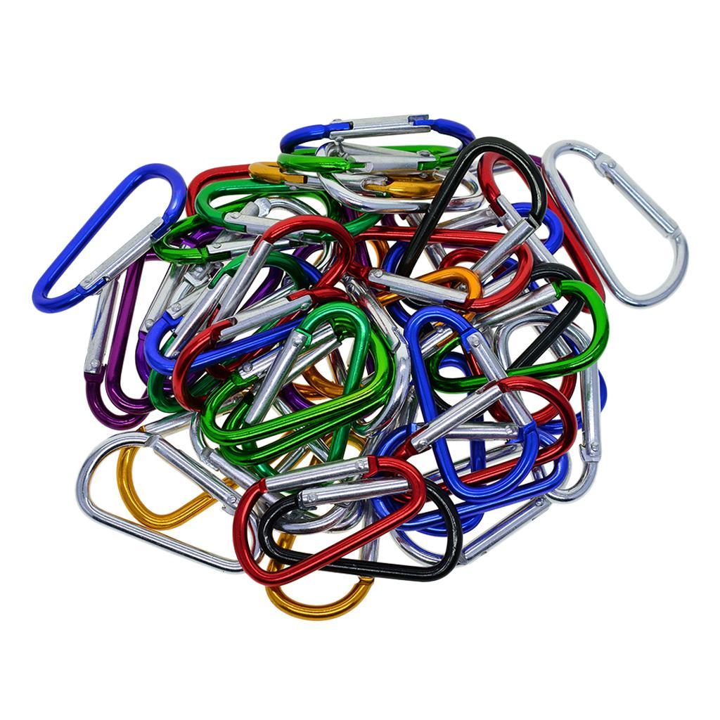 50 Pieces Aluminum Carabiner Spring Clip Climbing Keychain Rings