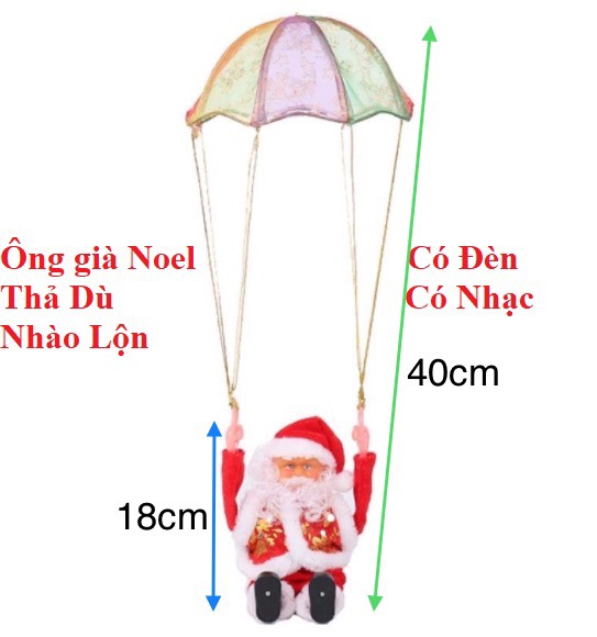 ông già noel nhảy dù, kéo đàn violon, leo dây, chui ống khói có đèn nhạc giáng sinh