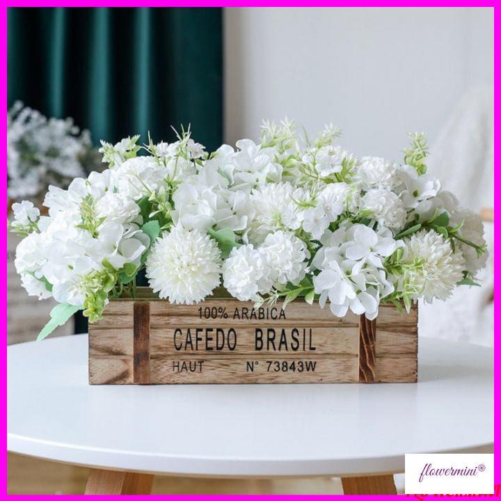 Hoa lụa, giỏ hoa bồ công anh mix cẩm tú cầu màu cực tây decor kệ tủ, phòng khách, văn phòng làm việc GH-12