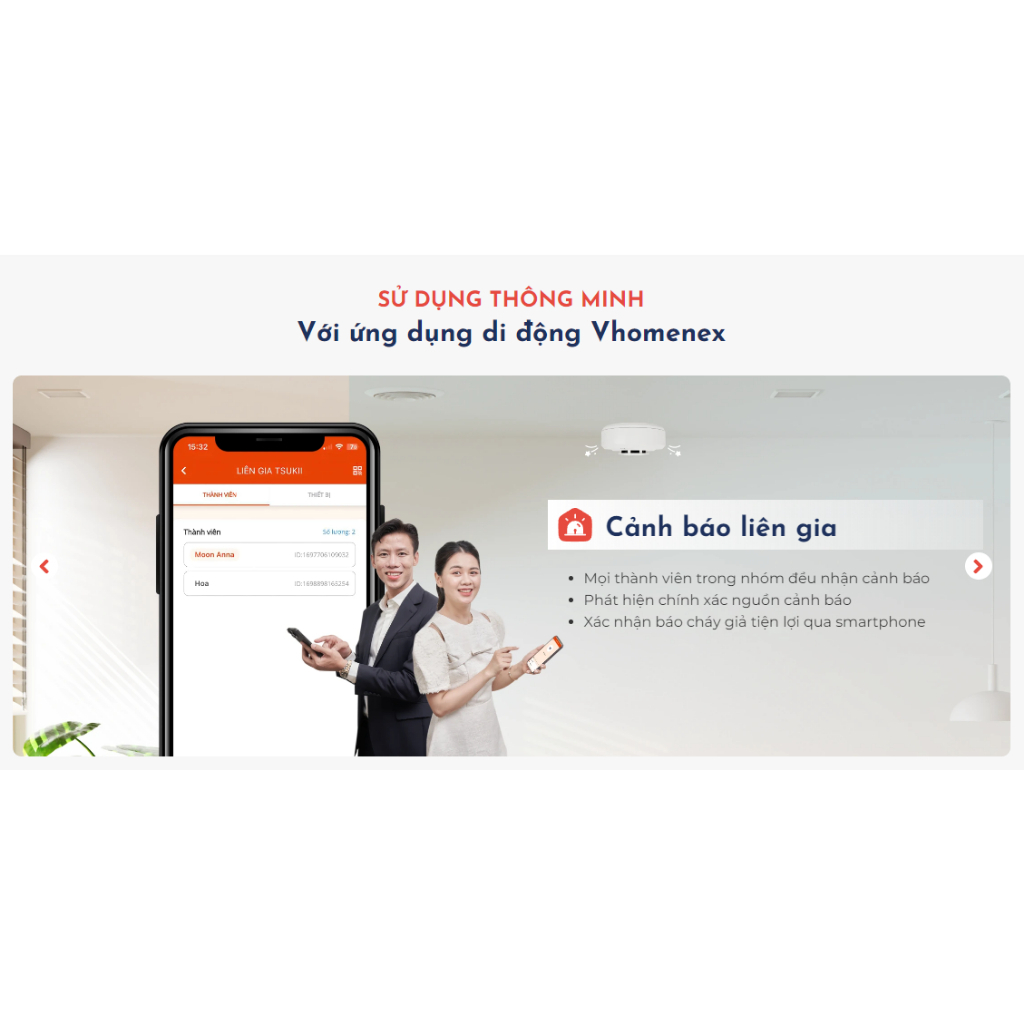 Cảm biến báo khói thông minh Vconnex Bluetooth Mesh - Phát hiện cháy, Hú còi báo, Thông báo qua điện thoại - HÀNG CHÍNH HÃNG