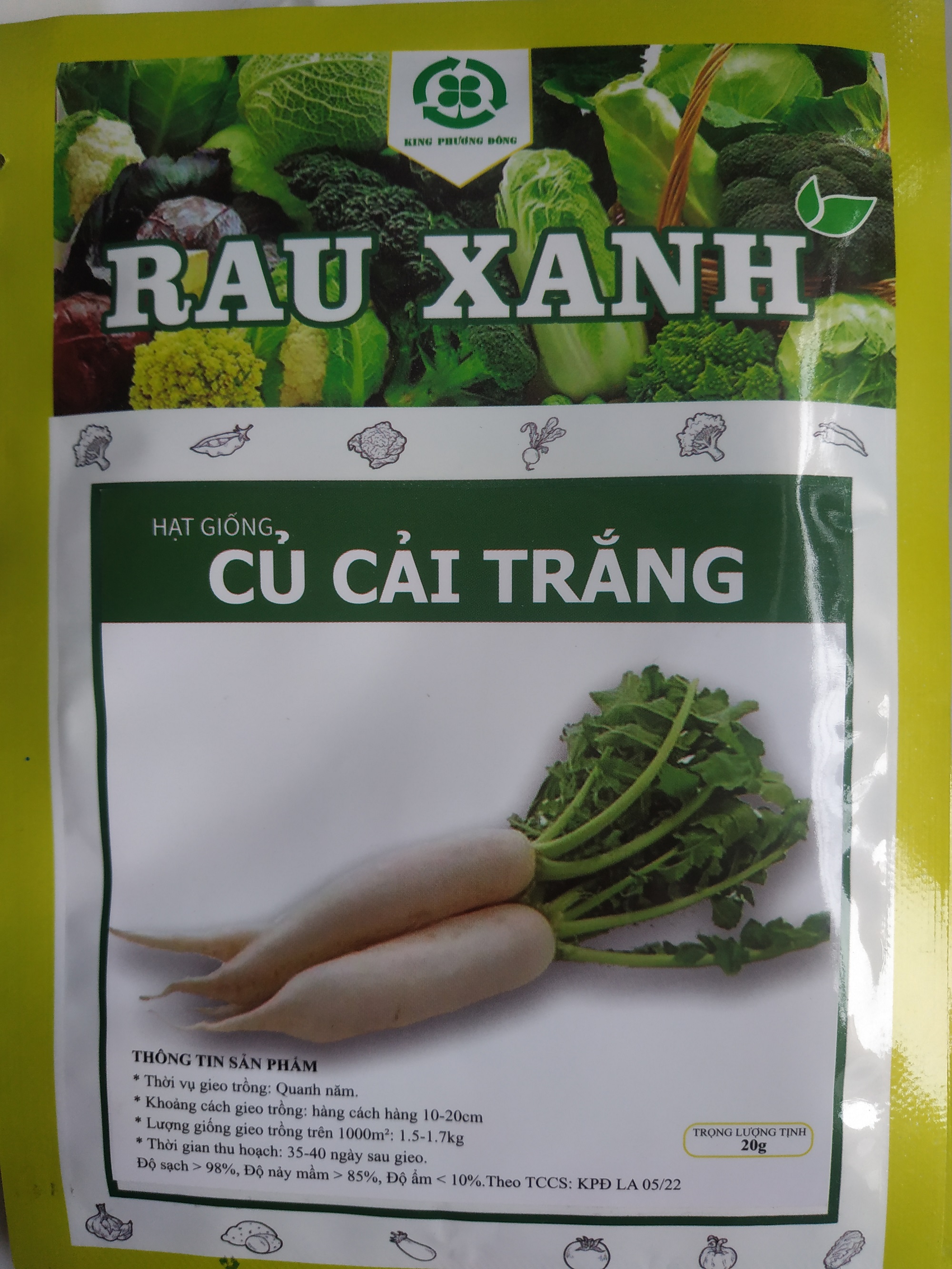 Combo 5 gói Hạt giống CỦ CẢI TRẮNG - gói 20 gram