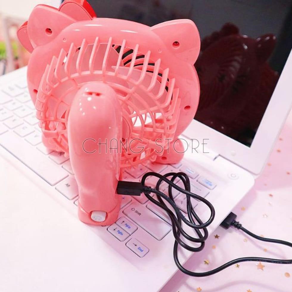 Quạt Tích Điện Cầm Tay, Quạt Mini Để Bàn Có Kèm Đèn Họa Tiết Hello Kitty, Doremon Siêu Hot
