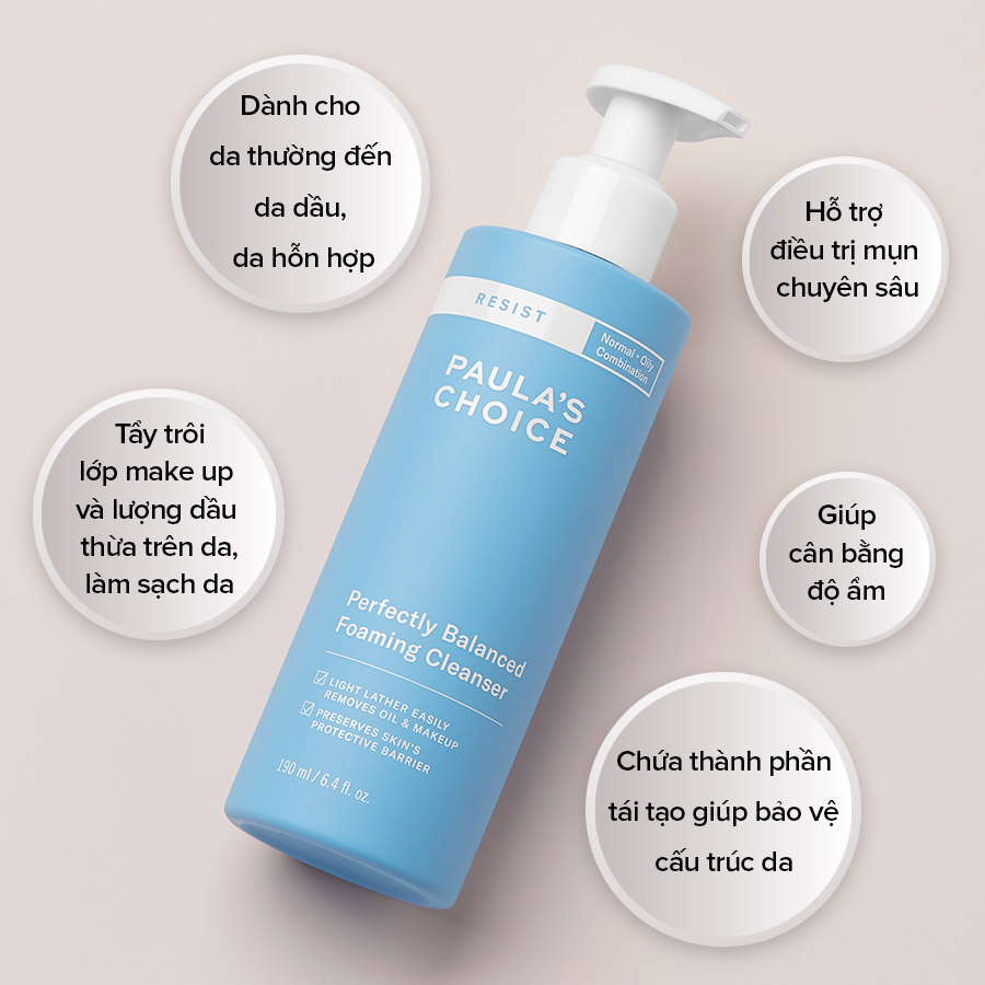 Sửa rửa mặt cân bằng da hoàn hảo Paula’s Choice Resist Perfectly Balanced Foaming Cleanser