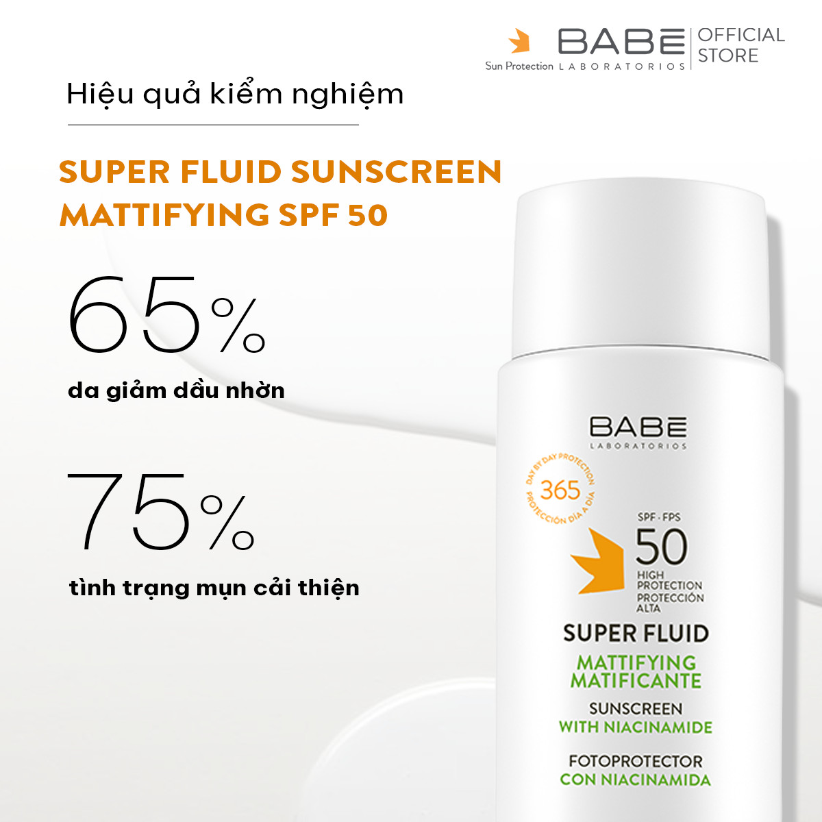 Kem chống nắng BABE Super Fluid Mattifying sunscreen SPF50 phổ rộng, kiểm soát dầu 50ml