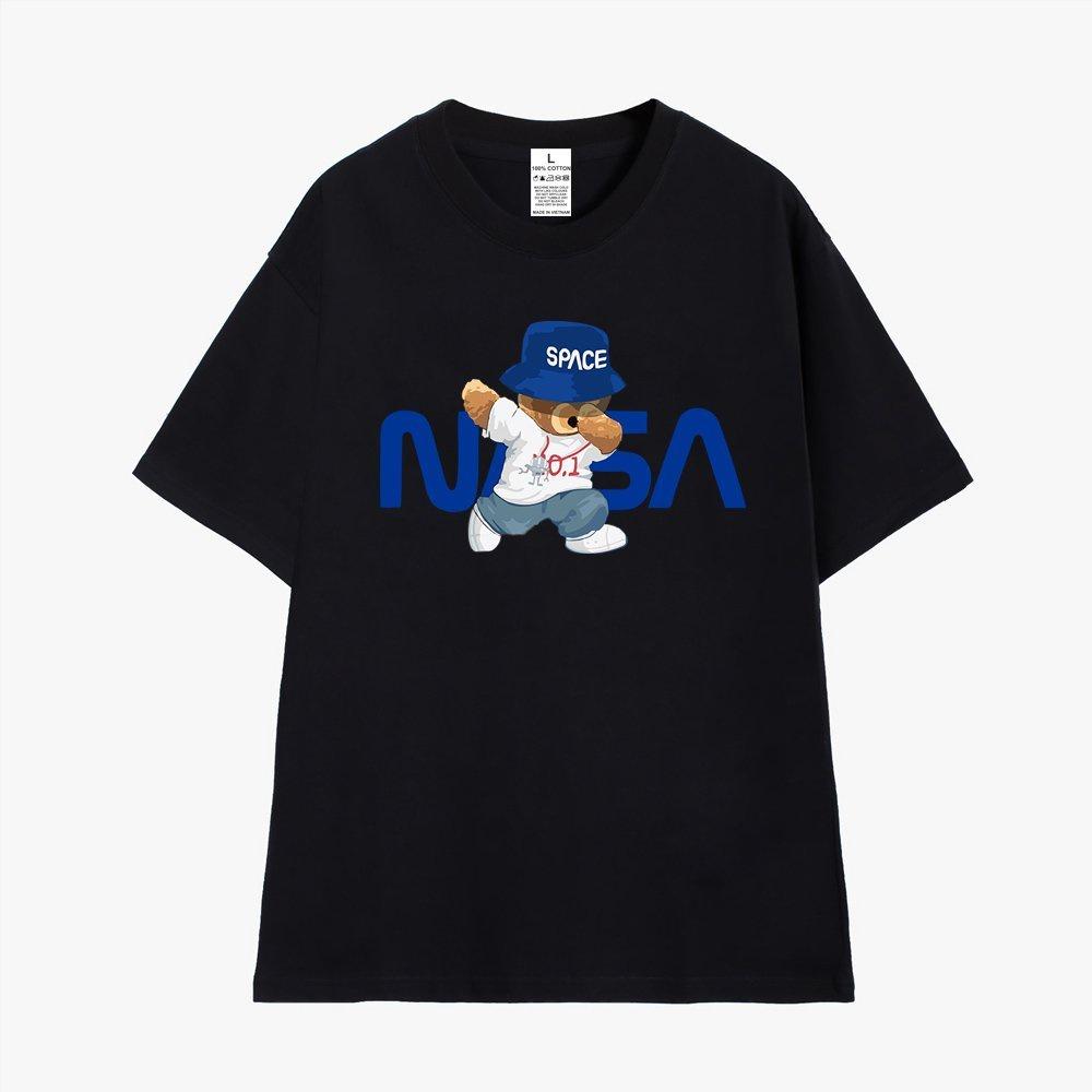 Áo thun tay lỡ cao cấp unisex form rộng in hình Gấu NASA dabbing