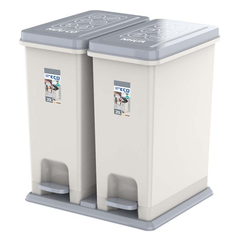 Thùng Rác Cao Cấp ECO Bộ 2 DUY TÂN 0953/2 - 2 Ngăn - Mỗi Ngăn 20L | Phân Loại Rác Hữu Cơ Và Nhựa