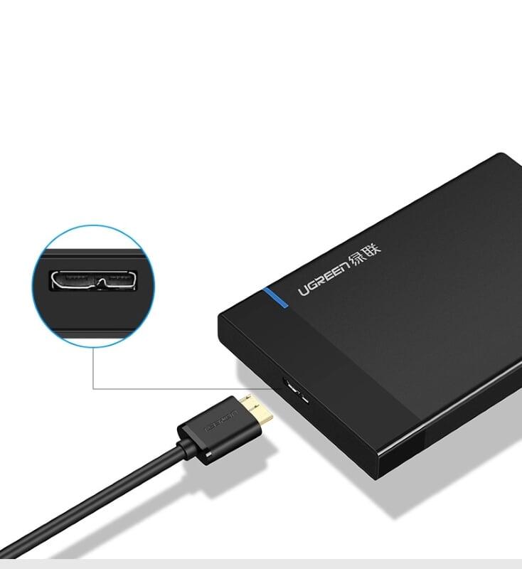 Ugreen UG10899US140TK 1.5M màu Đen Cáp USB 3.0 sang MICRO USB 3.0 cho ổ cứng hỗ trợ nguồn - HÀNG CHÍNH HÃNG