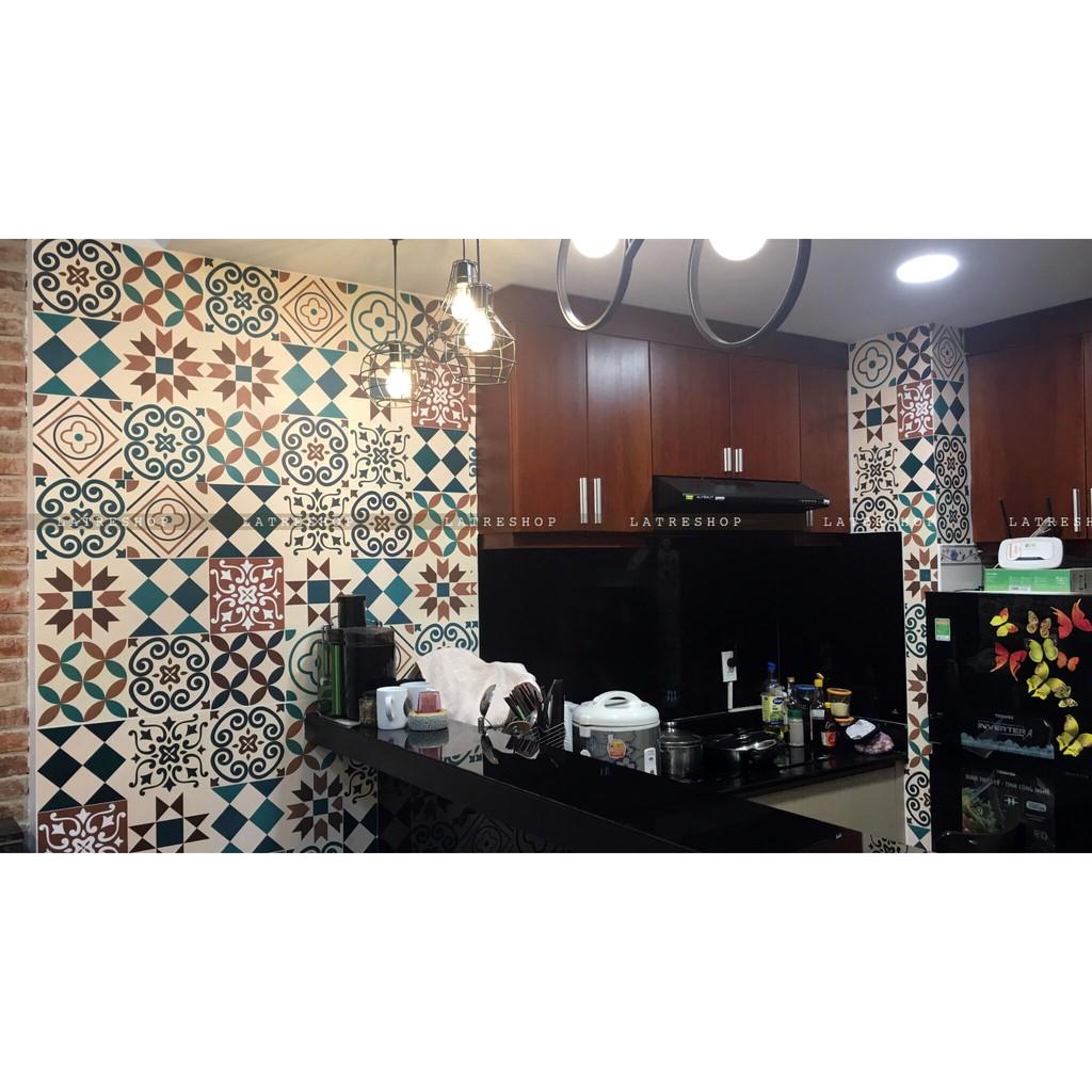 Decal gạch bông chịu nhiệt dán bếp tường nhà tắm dễ lau chùi đề can loại 1 - Simple khổ 40x60cm 0012
