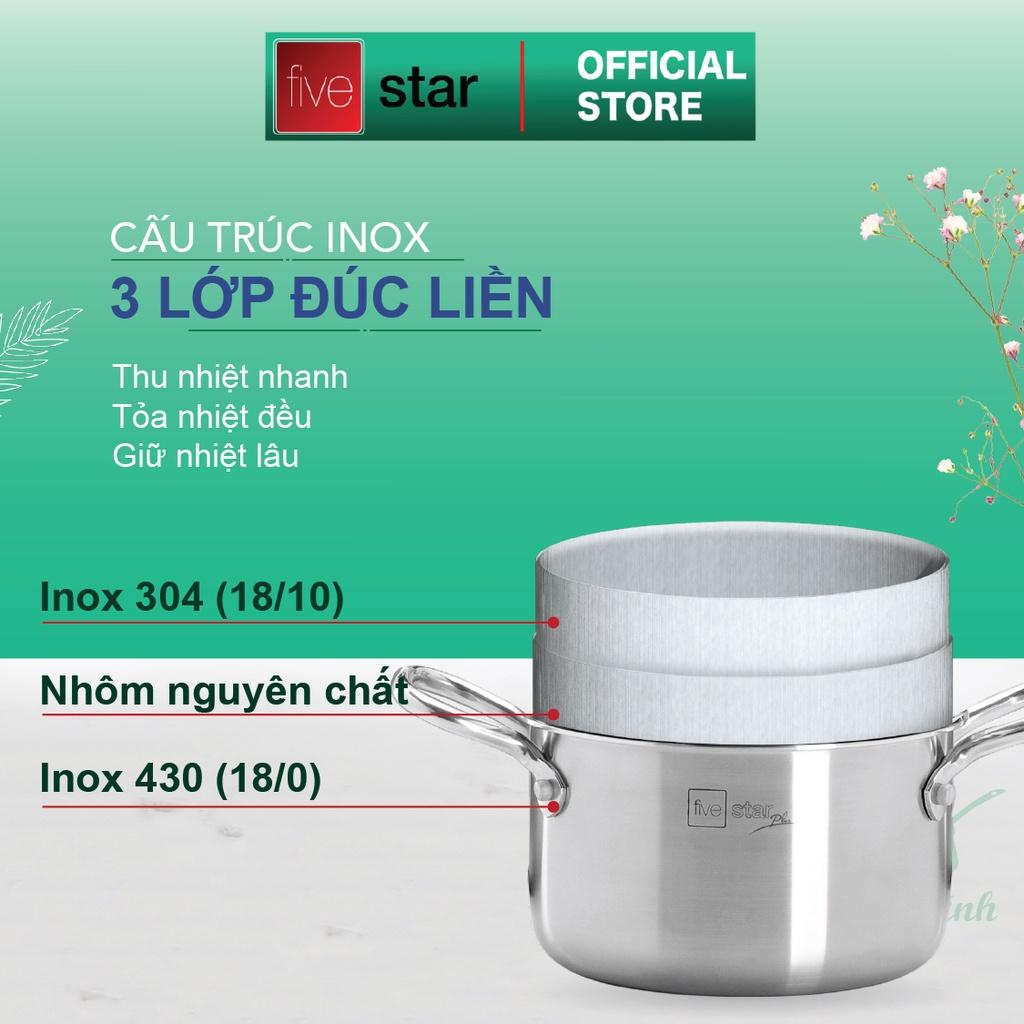 Bộ nồi chảo 3 lớp đáy liền inox 304 cao cấp Fivestar Plus dùng được mọi bếp , bảo hành 25 năm