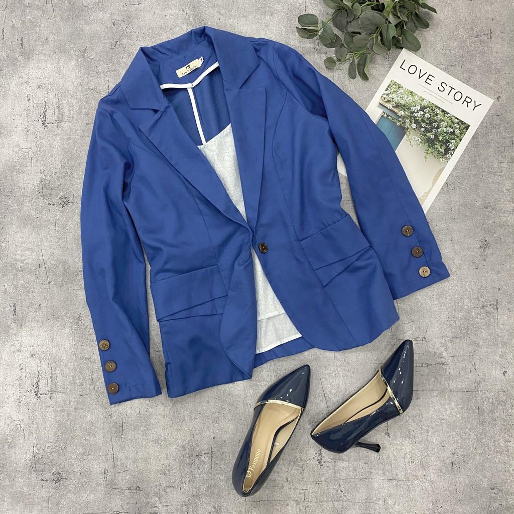 Set Vest, BLAZER nữ LINEN cao cấp - Màu Xanh Coban