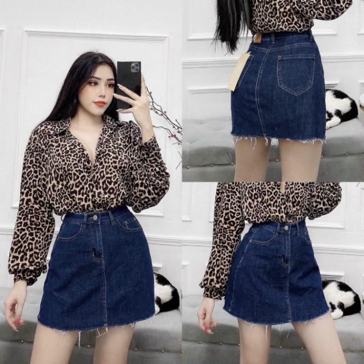 QUẦN VÁY JEAN CO GIÃN Dài 46cm - Chân Váy Có Quần Trong - Xanh Đậm Trơn