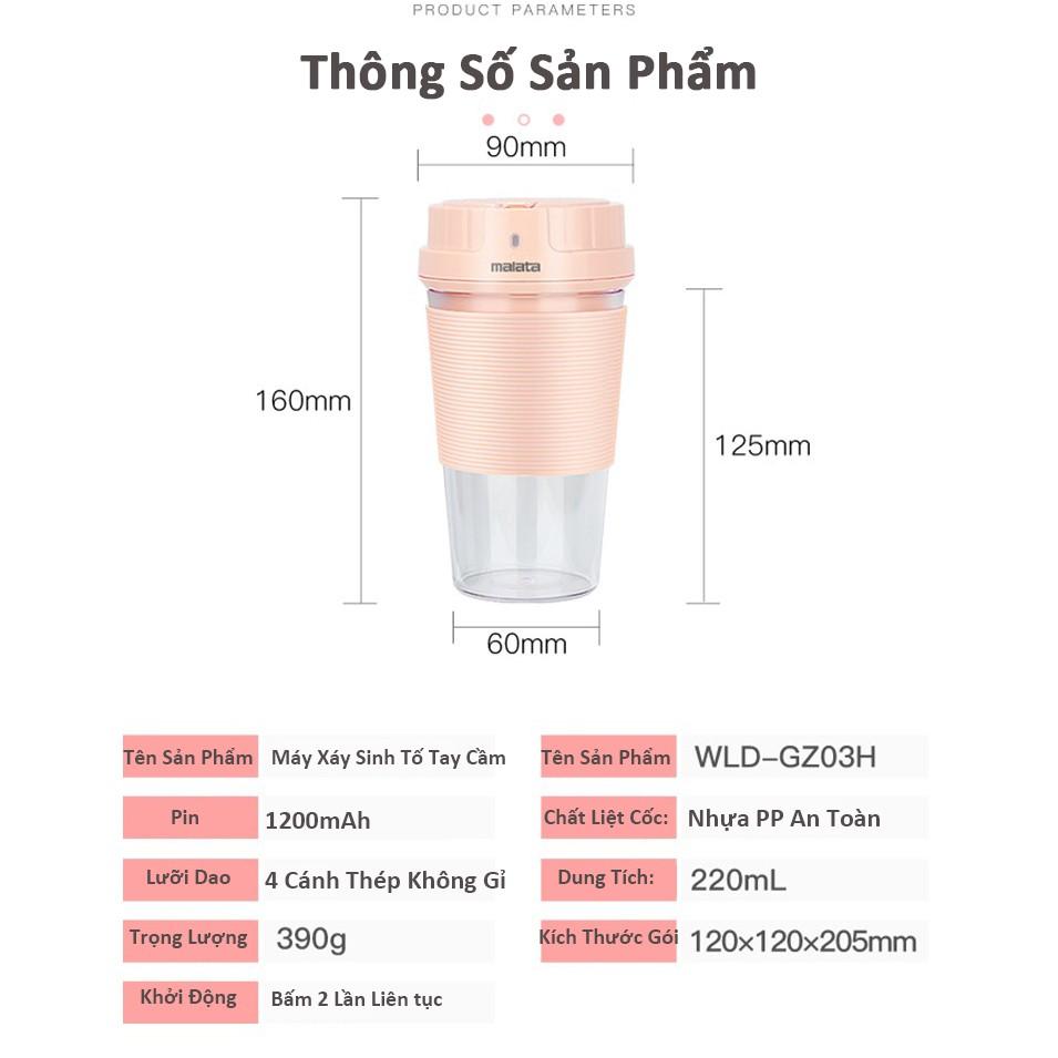 Máy Xay Sinh Tố Mini MALATA 220ml Có Sạc Pin USB - Hàng chính Hãng Bảo Hành 12 Tháng