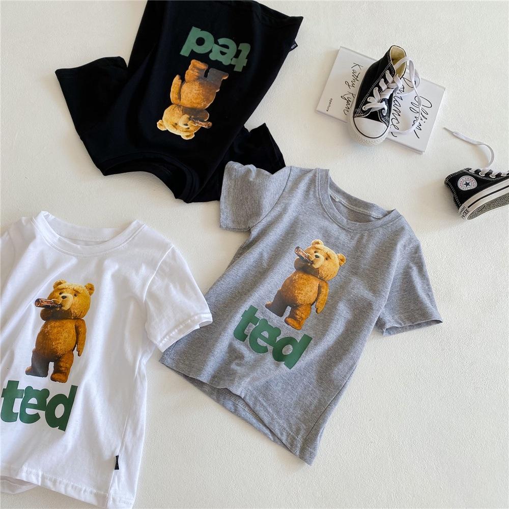 Áo Thun Hè Sọc Bé trai Bé Gái Gấu Ted Kiểu Hàn Quốc