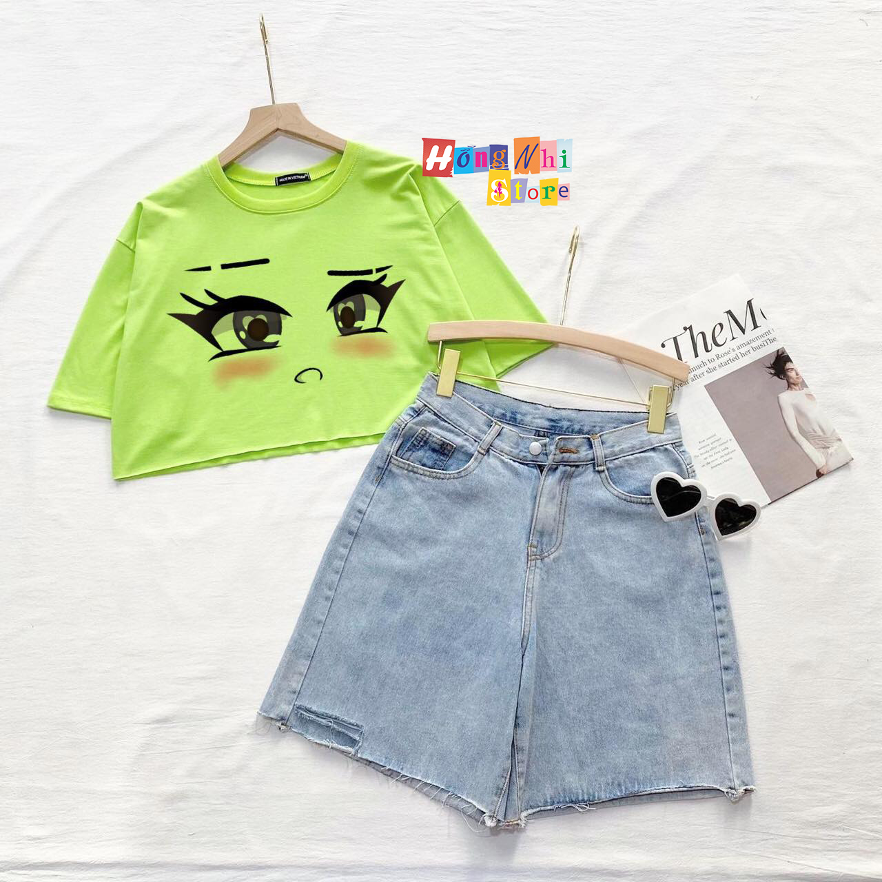 Quần Short Jean Ngố Đùi Rách Tưa Lai Cạp Cao Ống Rộng Ulzzang - MM