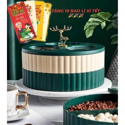 TẶNG 10 BAO LÌ XÌ Khay mứt hình hưu vàng phong cách bắc âu, có ảnh thật, Hộp đựng mứt và bánh kẹo tết 2 tầng sang trọng.