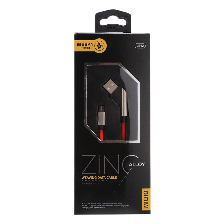 Dây Cáp Sạc MicroUSB iBesky 1m (LS12) (Đỏ) - Hàng Nhập Khẩu