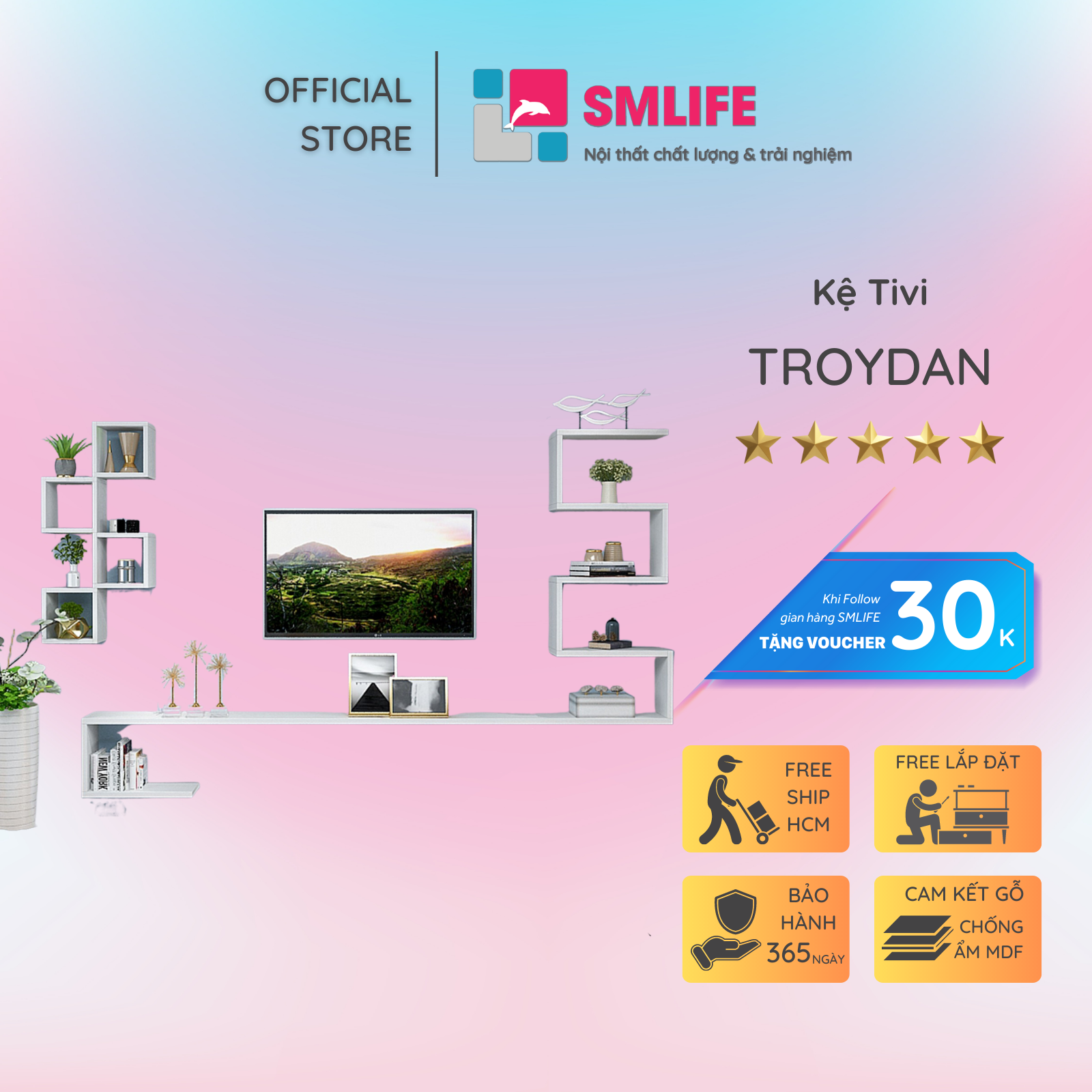 Kệ tivi gỗ hiện đại SMLIFE Troydan