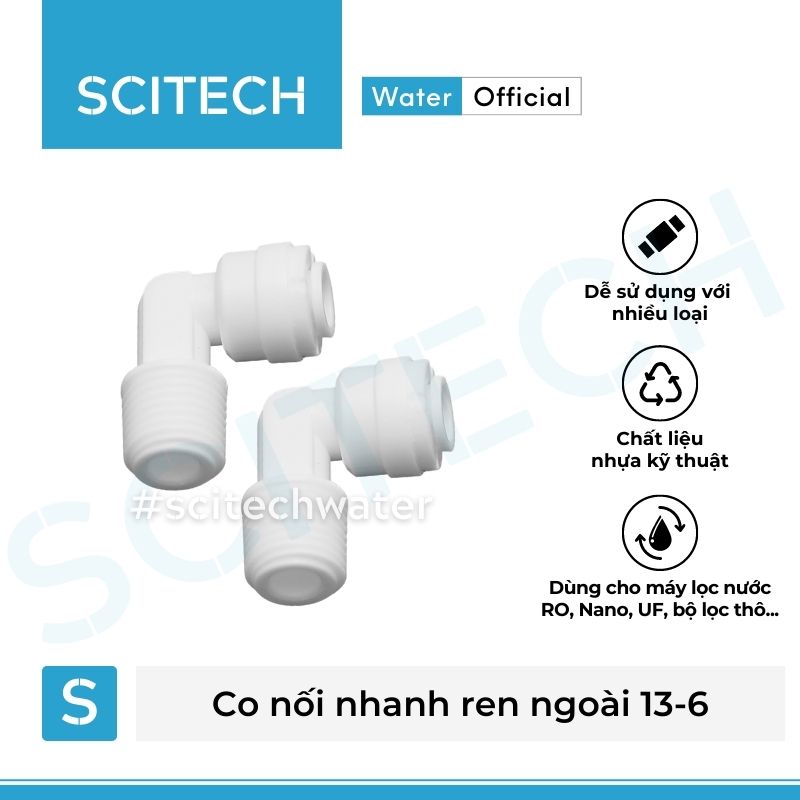 Co nối nhanh ren ngoài 13/17/21 ra dây 6 hoặc ren ngoài 13/17/21 ra dây 10 dùng trong máy lọc nước - Hàng chính hãng