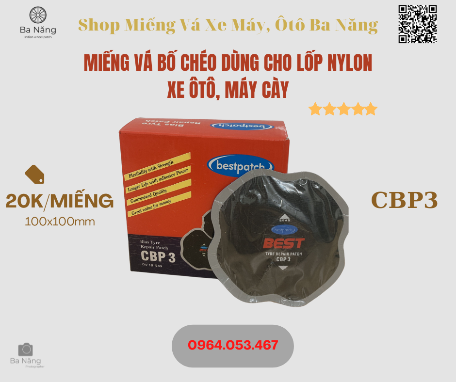 Miếng vá bố chéo dùng cho lốp nylon xe ôtô, máy cày - Kích thước 100x100mm