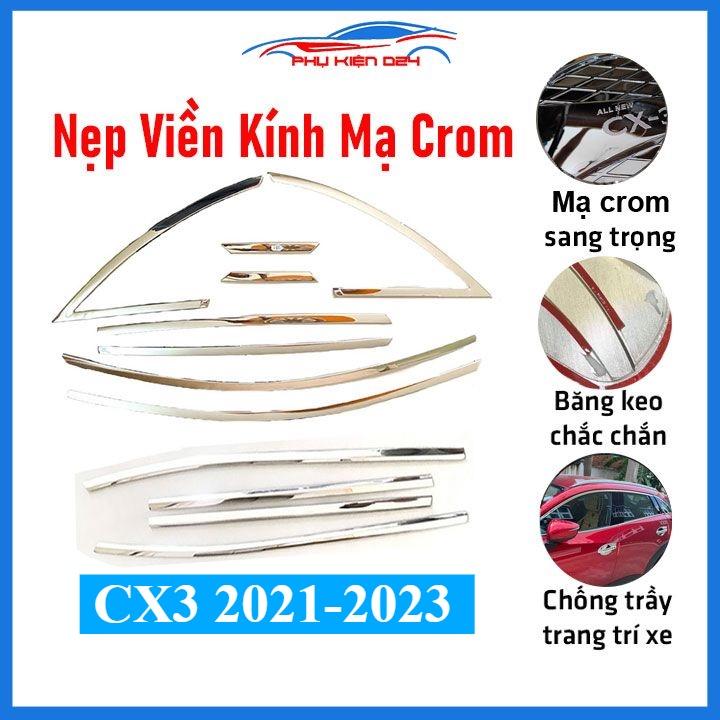 Bộ nẹp viền chân kính cong kính Mazda CX-3 CX3 2021-2022-2023 Inox sáng bóng chuẩn form xe