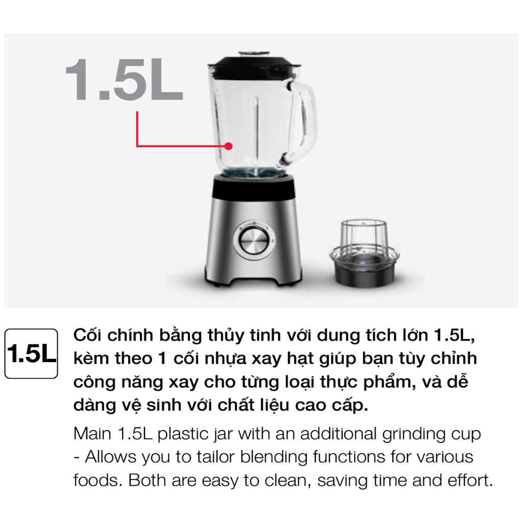 Máy xay sinh tố Hafele HS-B1531TX 535.44.162 | Cối chính 1.5L | Công suất 500W | Hàng chính hãng