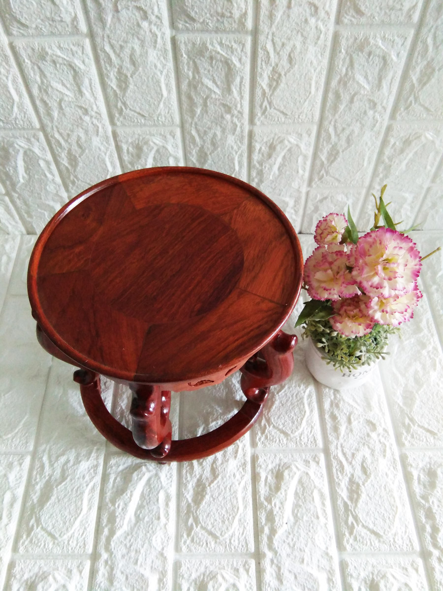 Đôn kệ tròn kiểu cổ Gỗ Hương Ta Đỏ 22 cm - KTG22