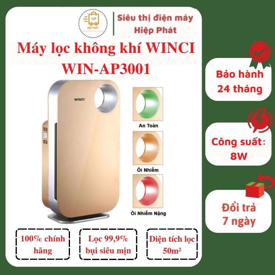 Máy lọc không khí WINCI WIN-AP3001, lọc bụi mịn, khí độc hại, khử mùi, diện tích lọc 50m² - Hàng chính hãng