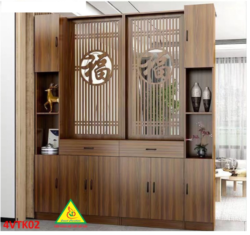 Hình ảnh Vách ngăn phòng khách, vách ngăn tủ kệ bằng gỗ 4VTK02- Nội thất lắp ráp Viendong adv