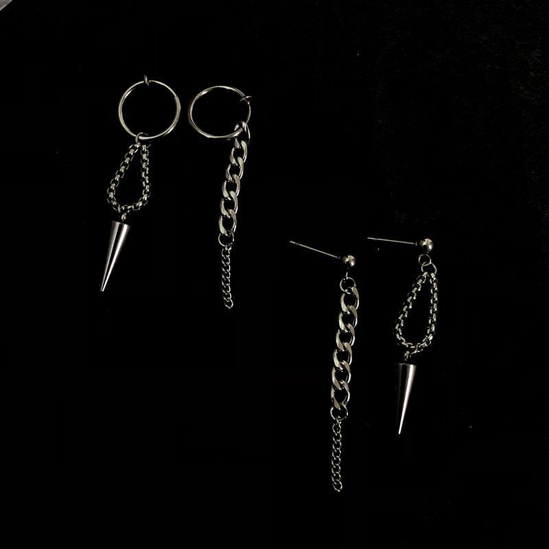 Bông tai không đối xứng sợi mắt xích mix đinh