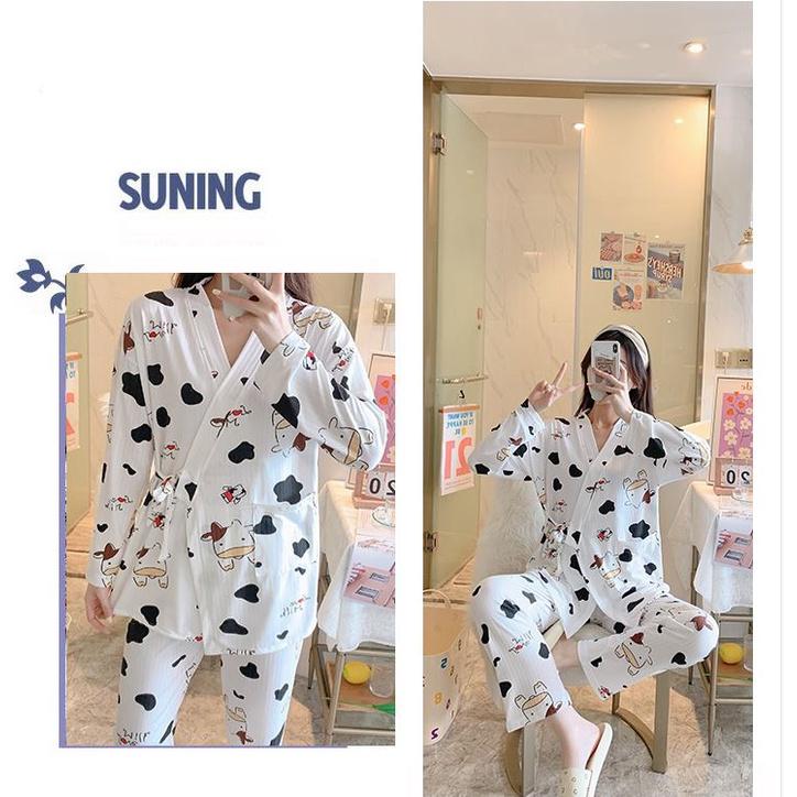 Bộ ngủ pijama kimono mặc nhà chất cotton tăm, đồ ngủ kimono cho bé và mẹ bầu