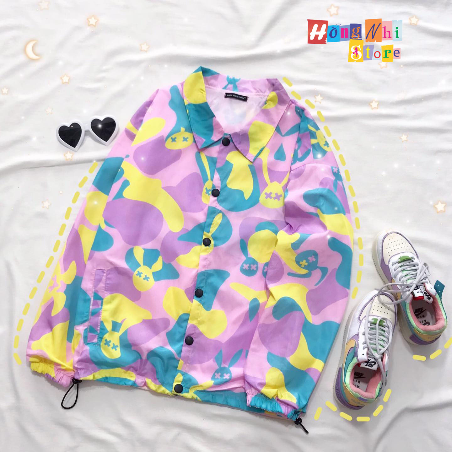 Áo Khoác Dù 3D Nút Bóp Dáng Rộng Unisex - Khoác Dù In Hình Mickey Nút Gài Dây Rút Dáng Dài - MM