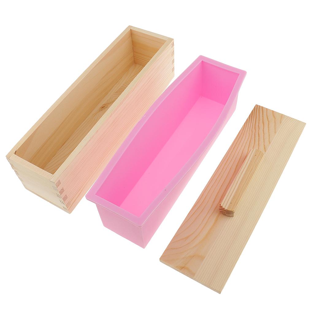 2Pcs/Set Rectangle Silicone Soap Mold Wooden Box &amp; Wire Soap Cutter Slicer