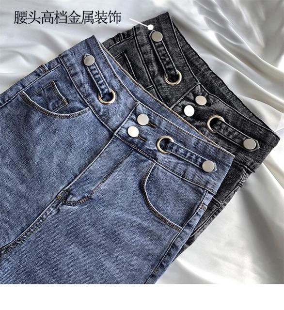 Quần jeans ôm lưng cao 2 nút dáng siêu dài- hình thật chính chủ