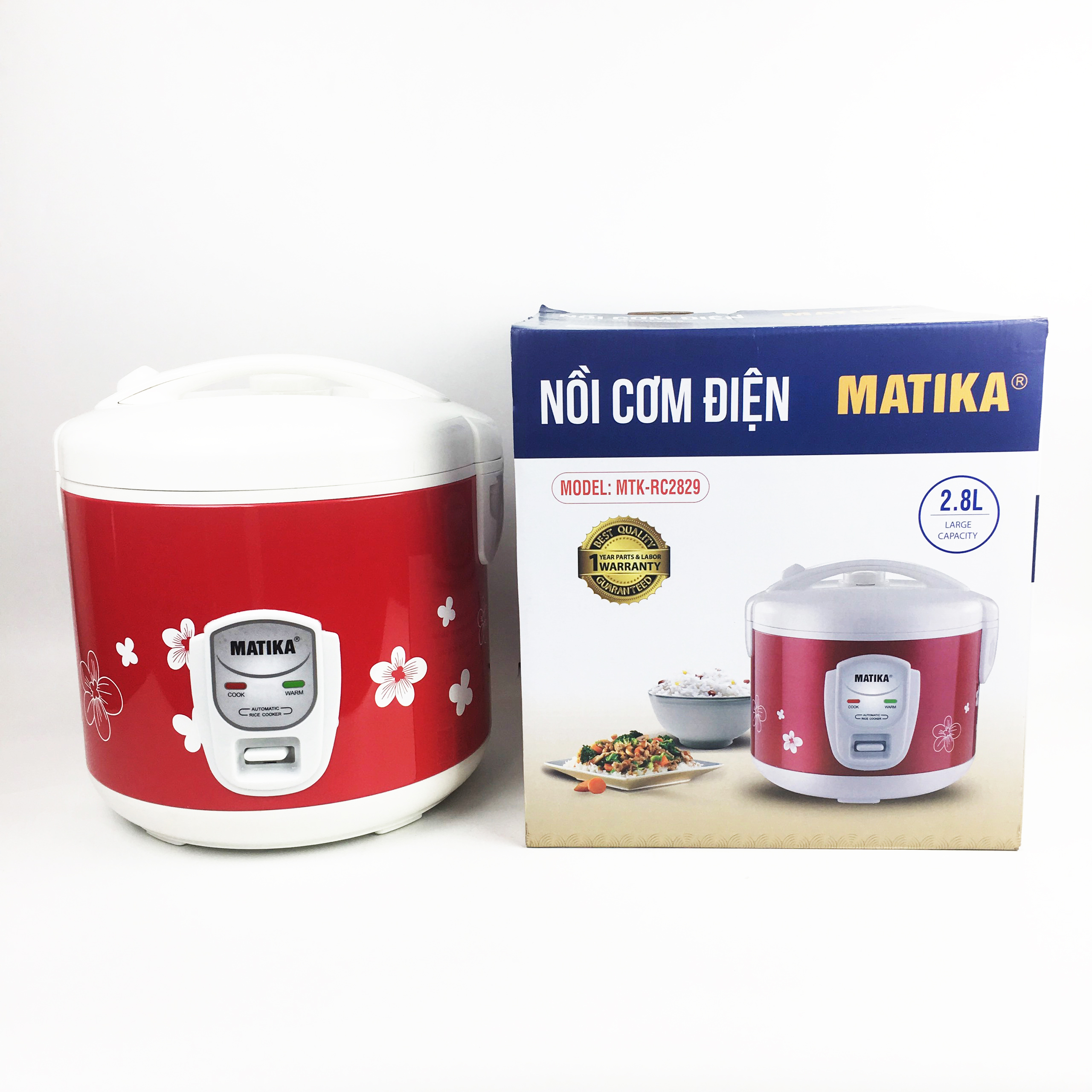 Nồi cơm điện Matika MTK-RC2829 dung tích 2,8L cho gia đình 8-10 người - Hàng chính hãng