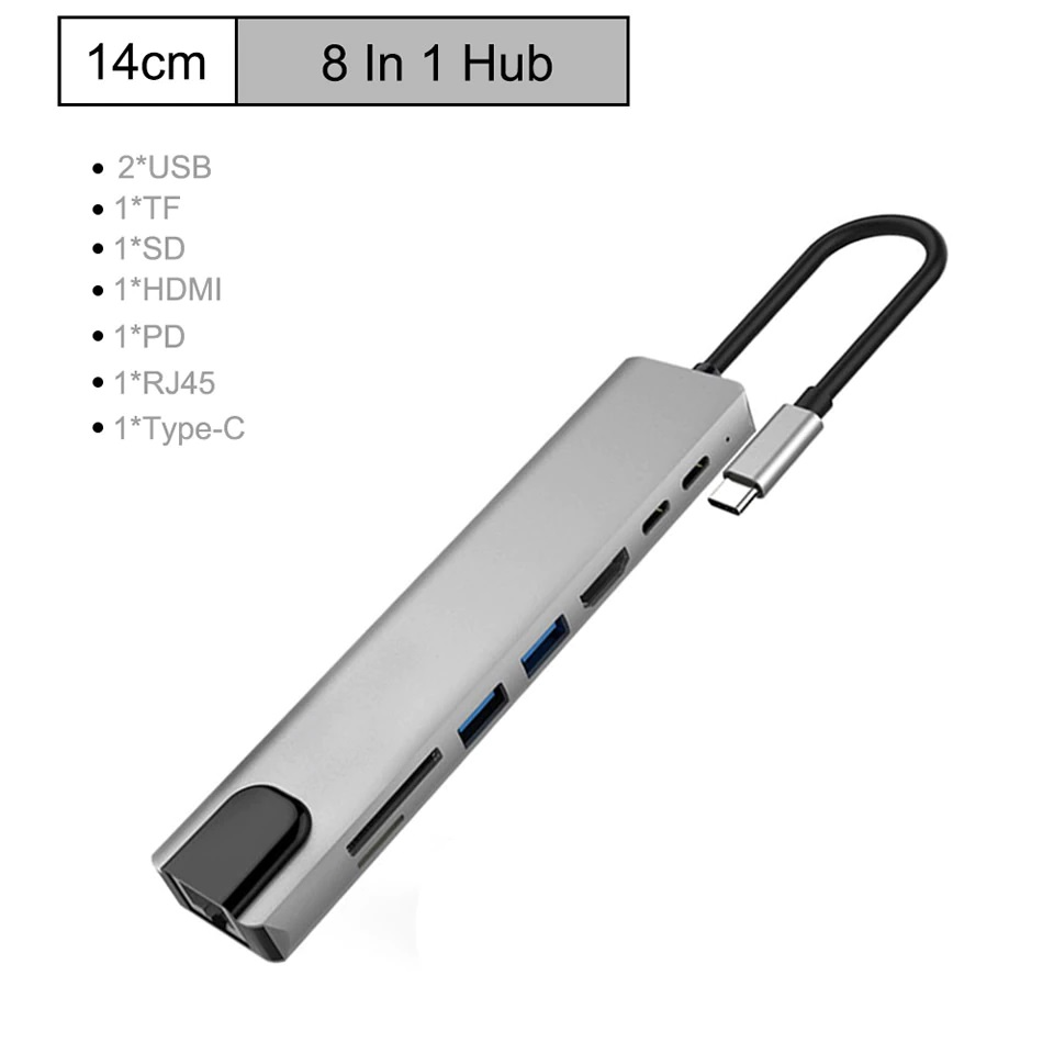 Hình ảnh Cổng chuyển USB 8 in 1 HDMI 4K 60Hz/ USB-C Hub/ TF/ SD/ RJ45 1000Mbps/ USB 3.0 cho Macbook, PC và Devices - 8in1-1 4K 60Hz